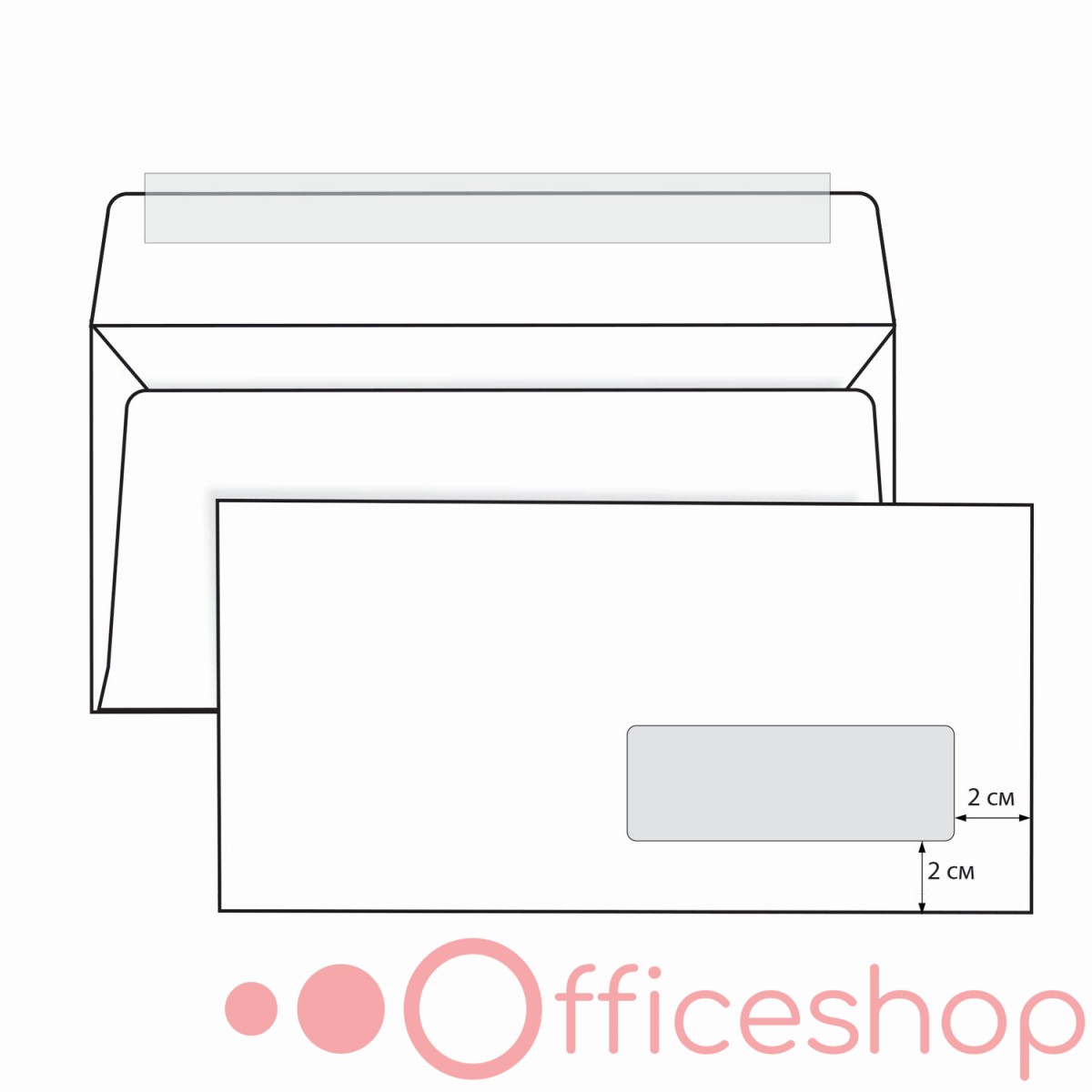 Plic, hârtie albă, DL (110x220 mm), cu fereastră pe dreapta, clapetă cu lentă de silicon (SLK), 2152 (1000)